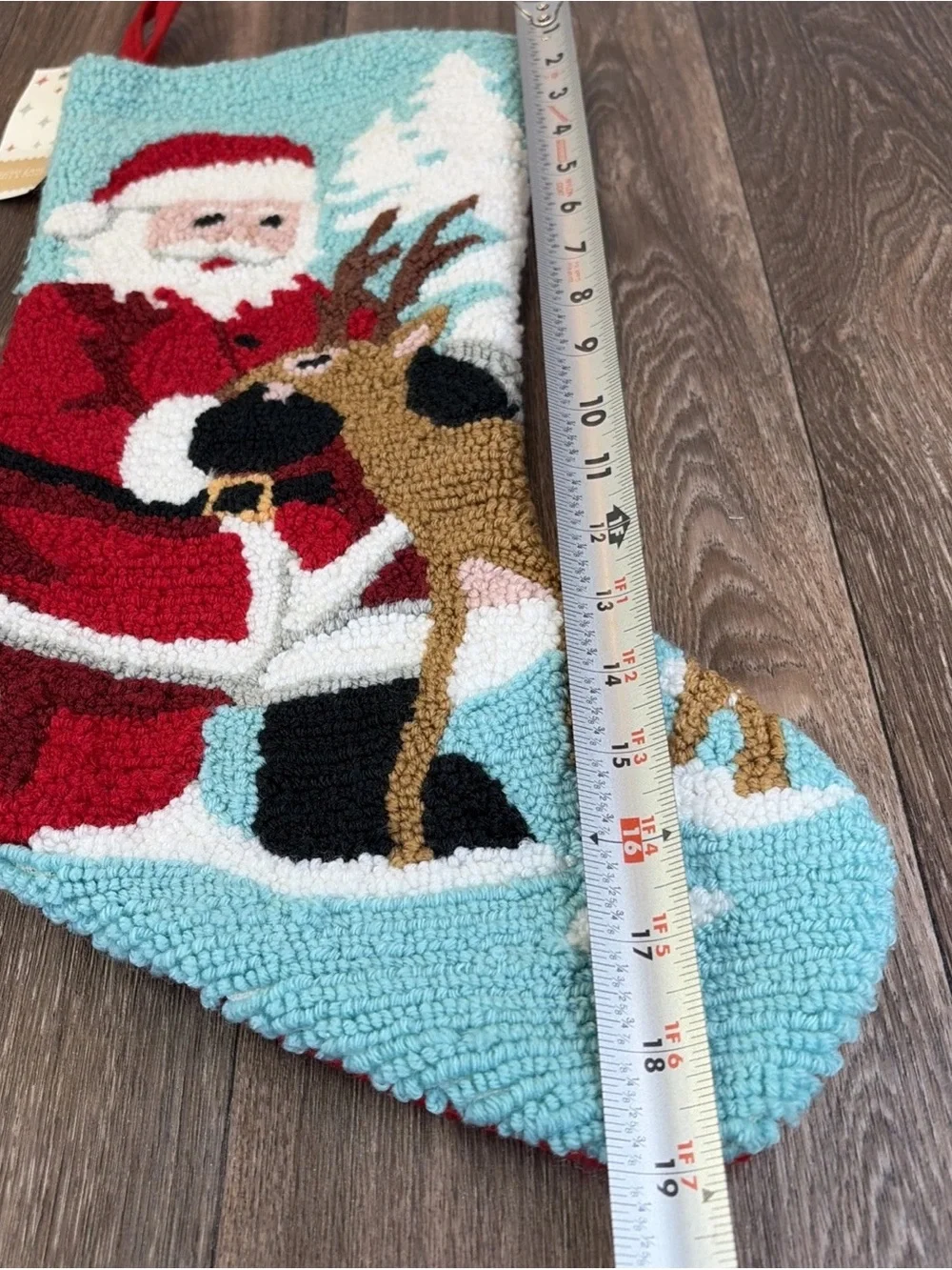 Macy's Holiday Lane Santa & Reindeer Hooked Wool Christmas Stocking 19